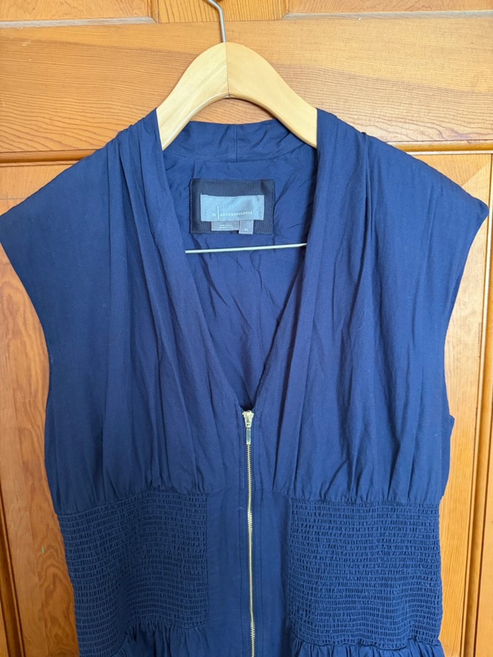 Anthropologie Tommie Cap Sleeve Smocked Front Shirt Dress in Navy Blue Size XL - Picture 3 of 7